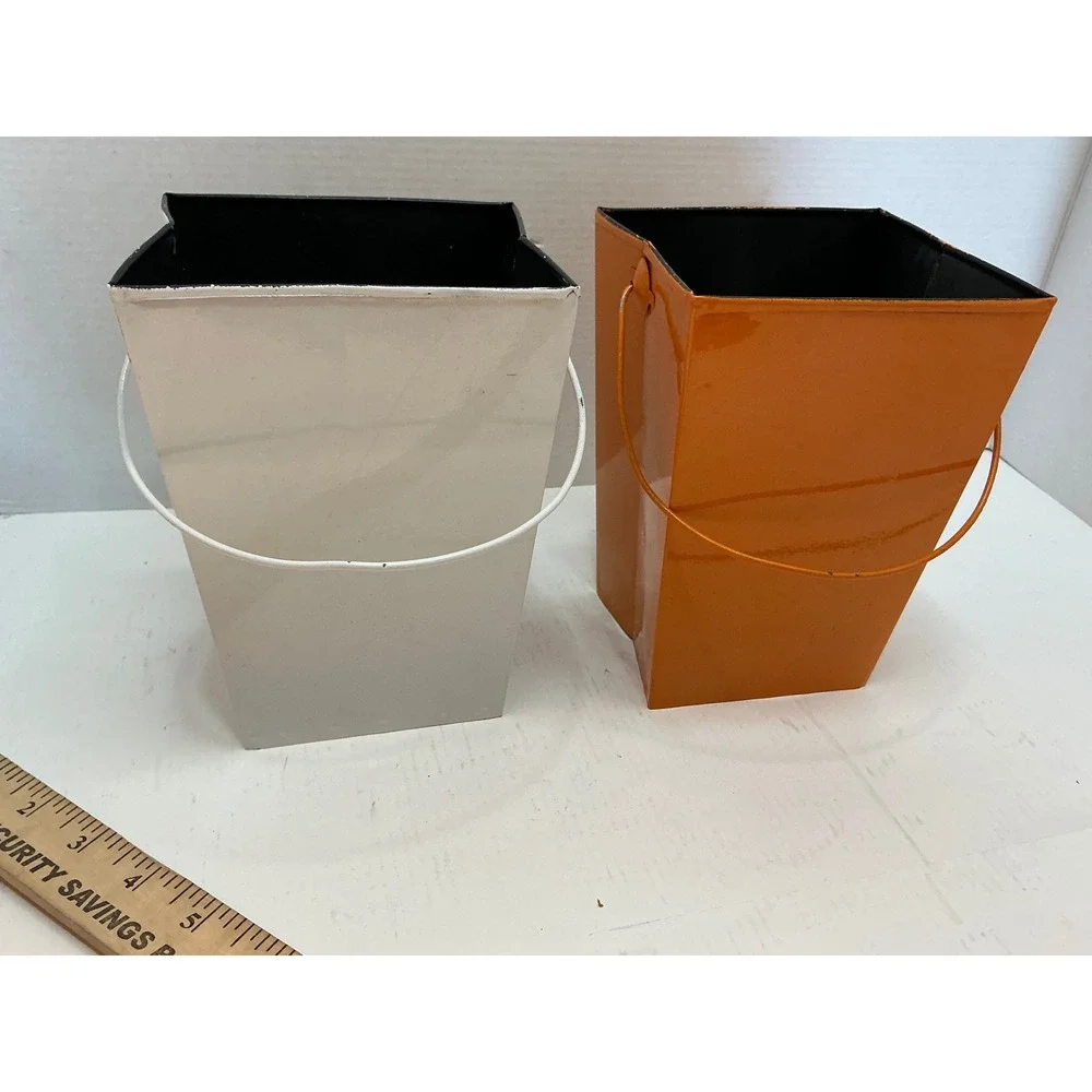 Halloween Metal Buckets Ghost Jack-O-Lantern Cutout Decor Set of 2 Orange White